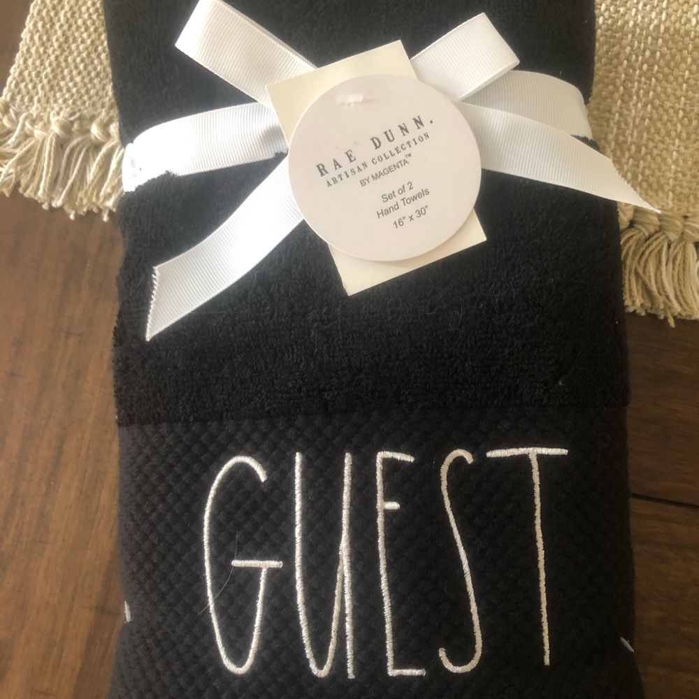 Rae Dunn Set of 2 Hand Towels Embroidered GUEST